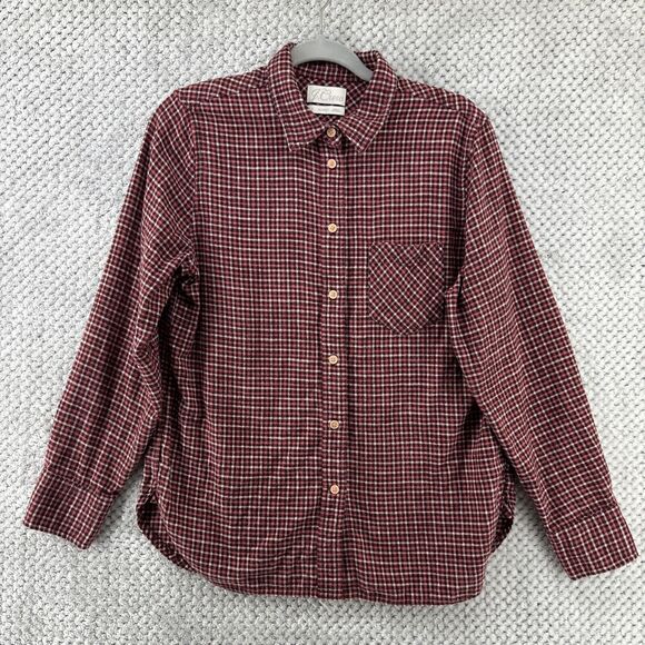J CREW Classic Flannel Button Up Shirt Women S Prairie Check Red Collared Pocket - Picture 1 of 12